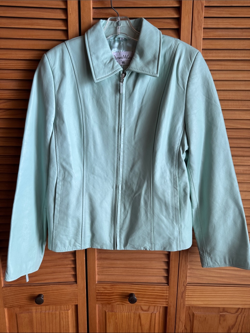 Pamela McCoy Collections Genuine Leather Mint Zip-Front Jacket M